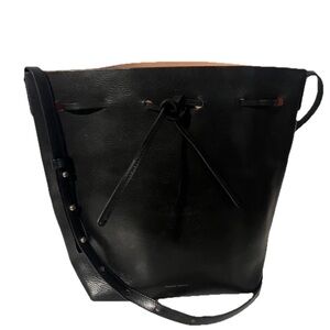 Mansur Gavriel Black Leather Large Drawstring Bucket Crossbody Bag Made in Italy